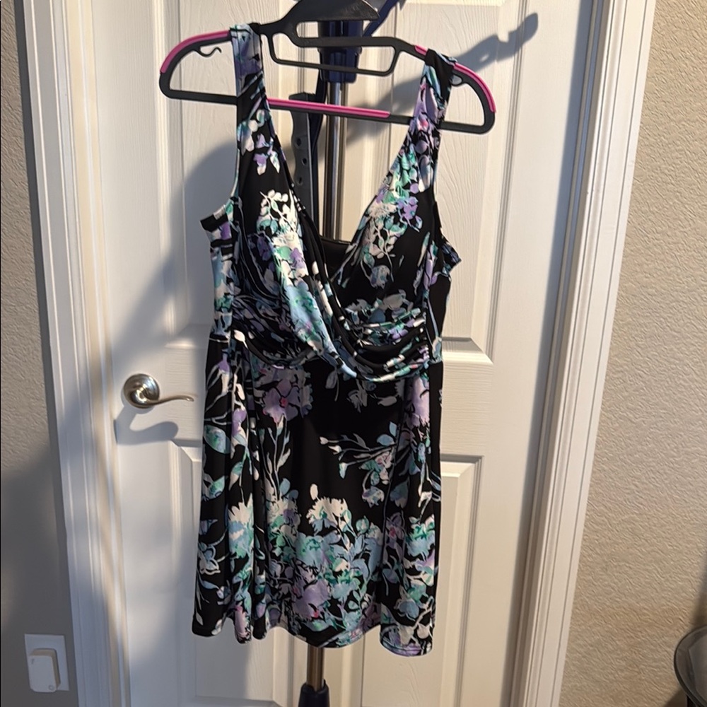 Catalina NWOT Floral Dress Swimsuit - Black, Purple, Green. Size 1X